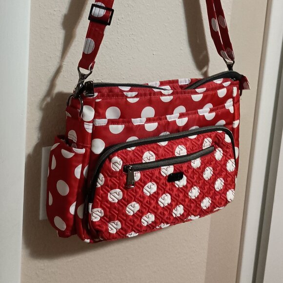 Lug Shimmy Crossbody Shoulder Bag Purse Red White Polka Dots Multiple Pockets - Picture 4 of 16